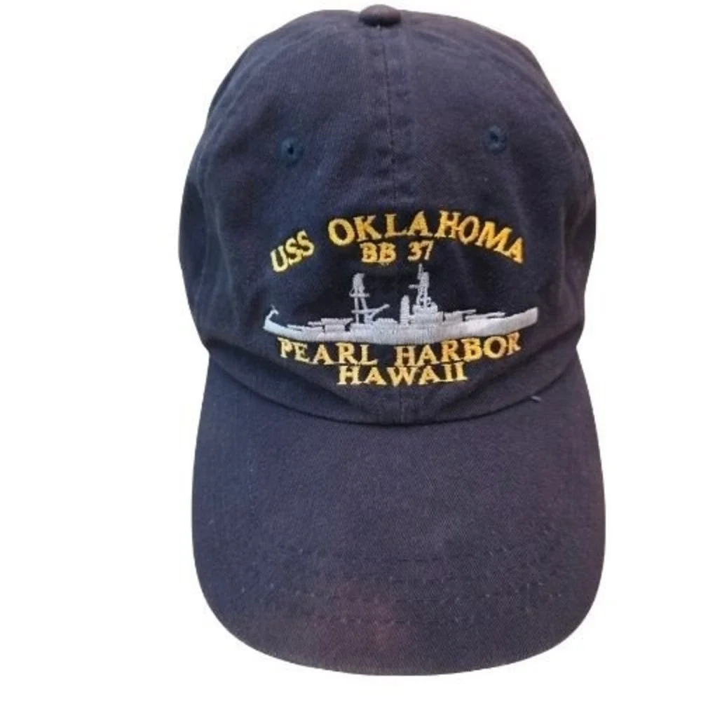 USS Oklahoma BB 37 Pearl Harbor Navy Blue Cotton Hat OSFM Pacific Historic Parks